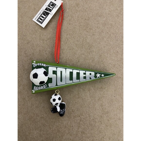 The JWM Collection Christmas Ornament Green and White Soccer Player Pennant - Picture 2 of 4